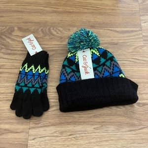 Cat & Jack Black, Green & Blue Hat and Gloves NEW